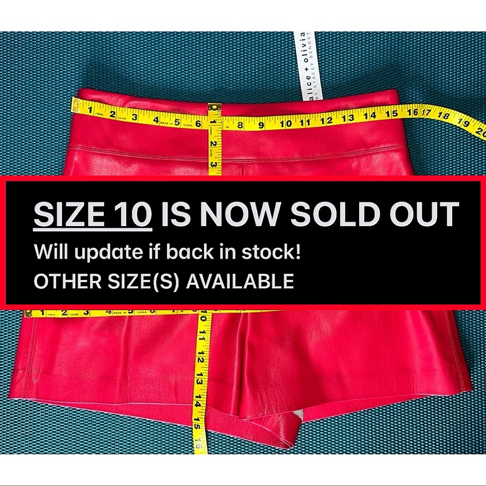 Alice + Olivia Donald Red Vegan Leather Wide Waistband Shorts - Picture 12 of 16